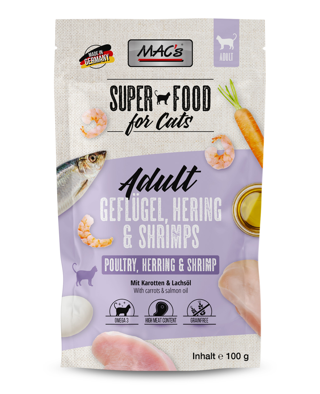 MAC's Cat Pouchpack Gefl., Hering, Shrimps 100g