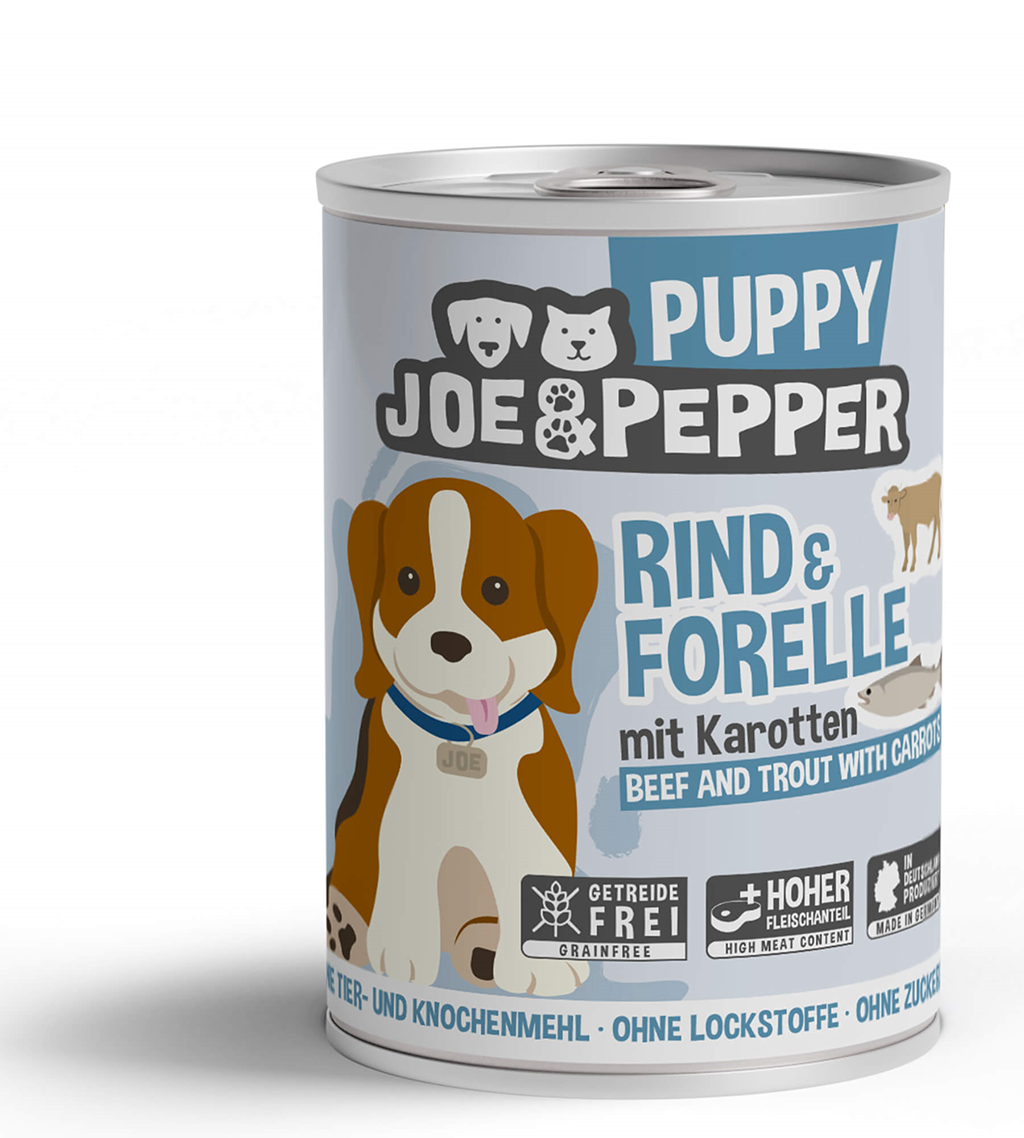 Joe & Pepper Dog Puppy Rind & Forelle 400g