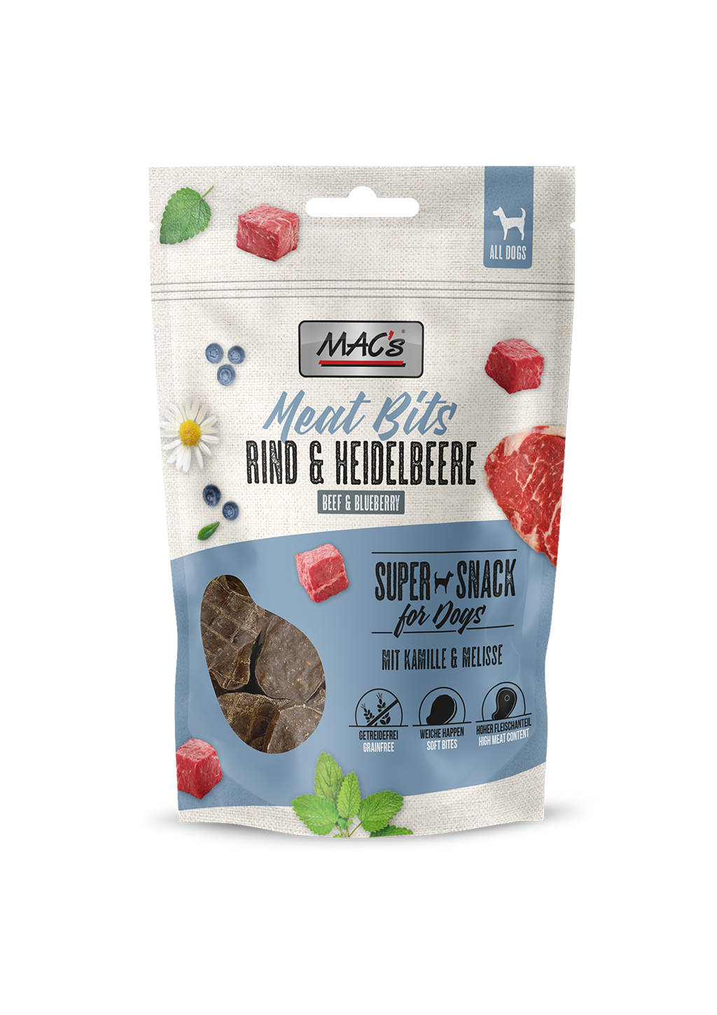 MACs Dog Meat Bits Rind & Heidelbeere 90g