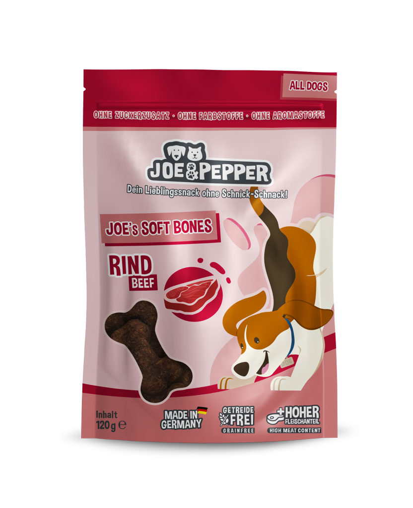 Joe & Pepper Dog Snack Soft Bones Rind 120g *NEU*