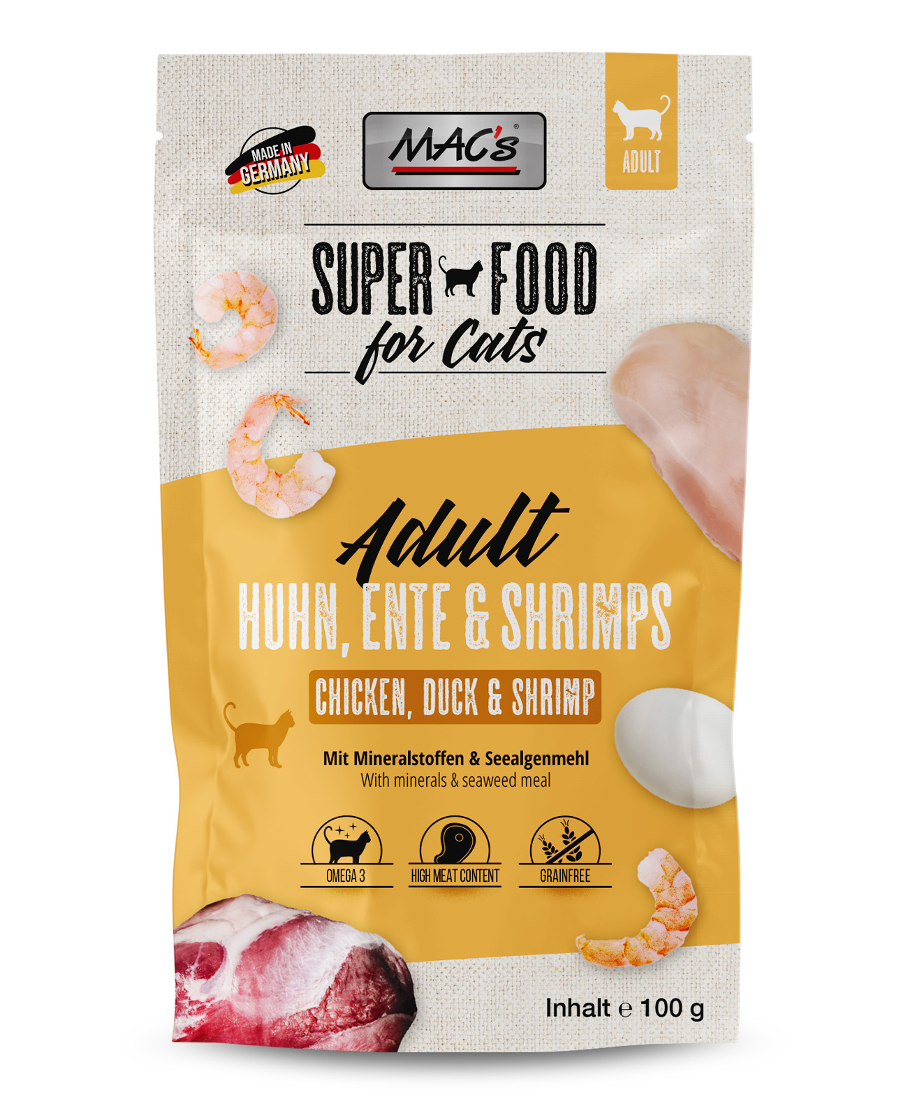 MAC's Cat Pouchpack Huhn, Ente & Shrimps 100g