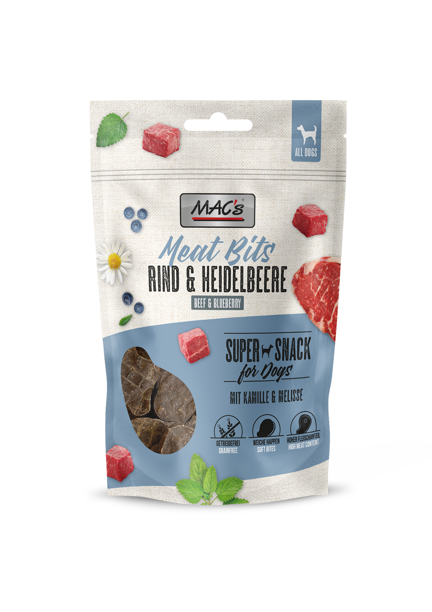 MACs Dog Meat Bits Rind & Heidelbeere 90g
