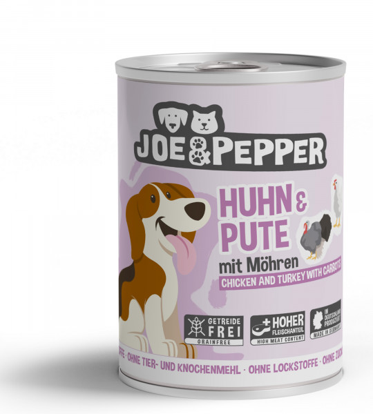 Joe & Pepper Dog Huhn & Pute m. Möhren 400g