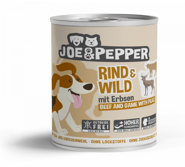 Joe & Pepper Dog Rind & Wild mit Erbsen 800g