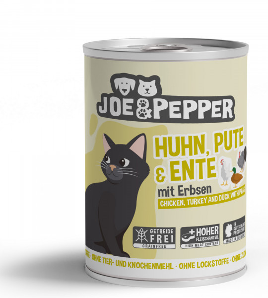 Joe & Pepper Cat Huhn, Pute und Ente & Erbsen 400g