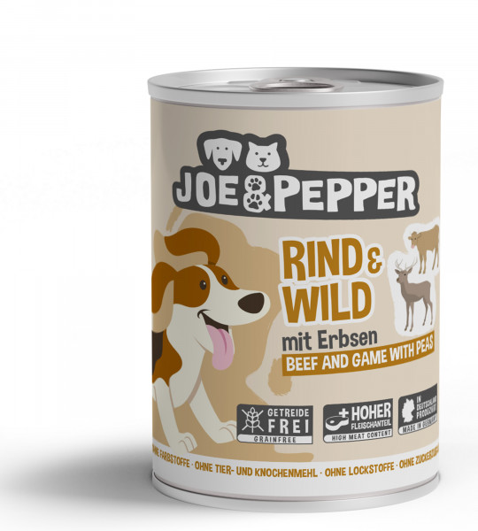 Joe & Pepper Dog Rind & Wild mit Erbsen 400g