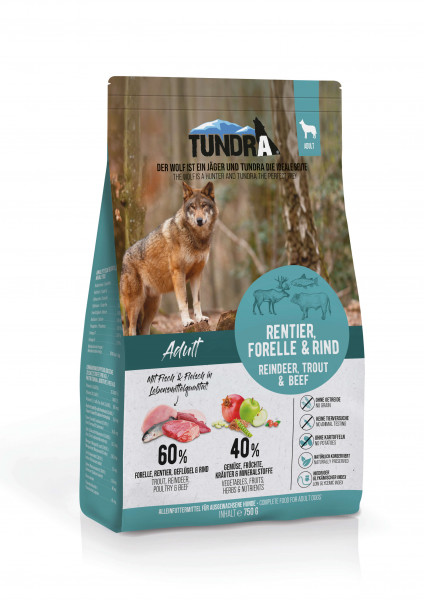 Tundra Dog Rentier, Forelle & Rind 750g